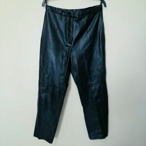 JLC New York 12 Soft Leather Pants Black Lined High Rise Straight Biker Moto